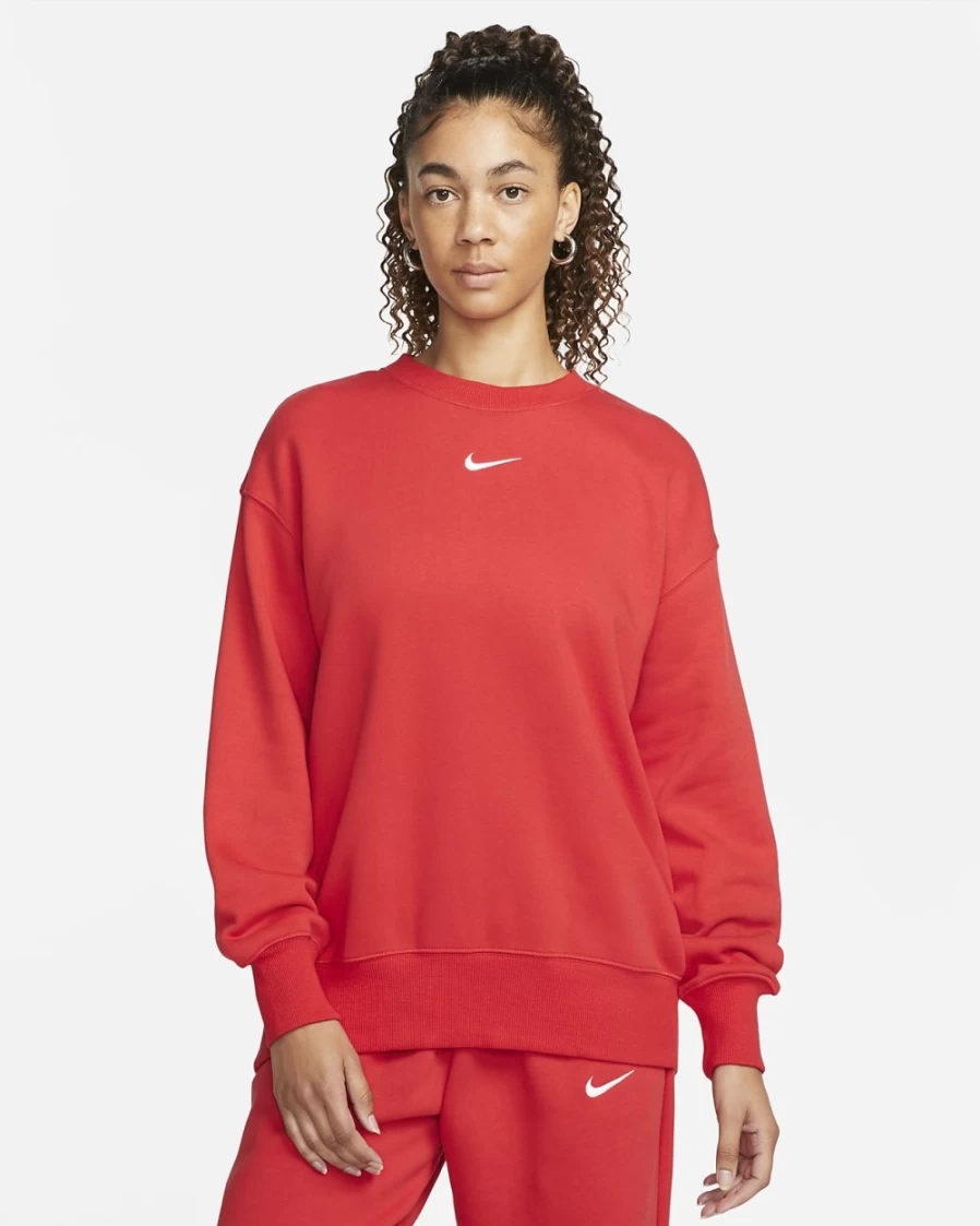 Nike Women's Oversized University Red/White Phoenix Fleece Crewneck Sweatshirt | Sportswear Comfort