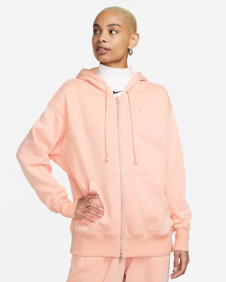 Nike Women's Arctic Orange/Sail Oversized Full-Zip Fleece Hoodie - Phoenix Sportswear Collection