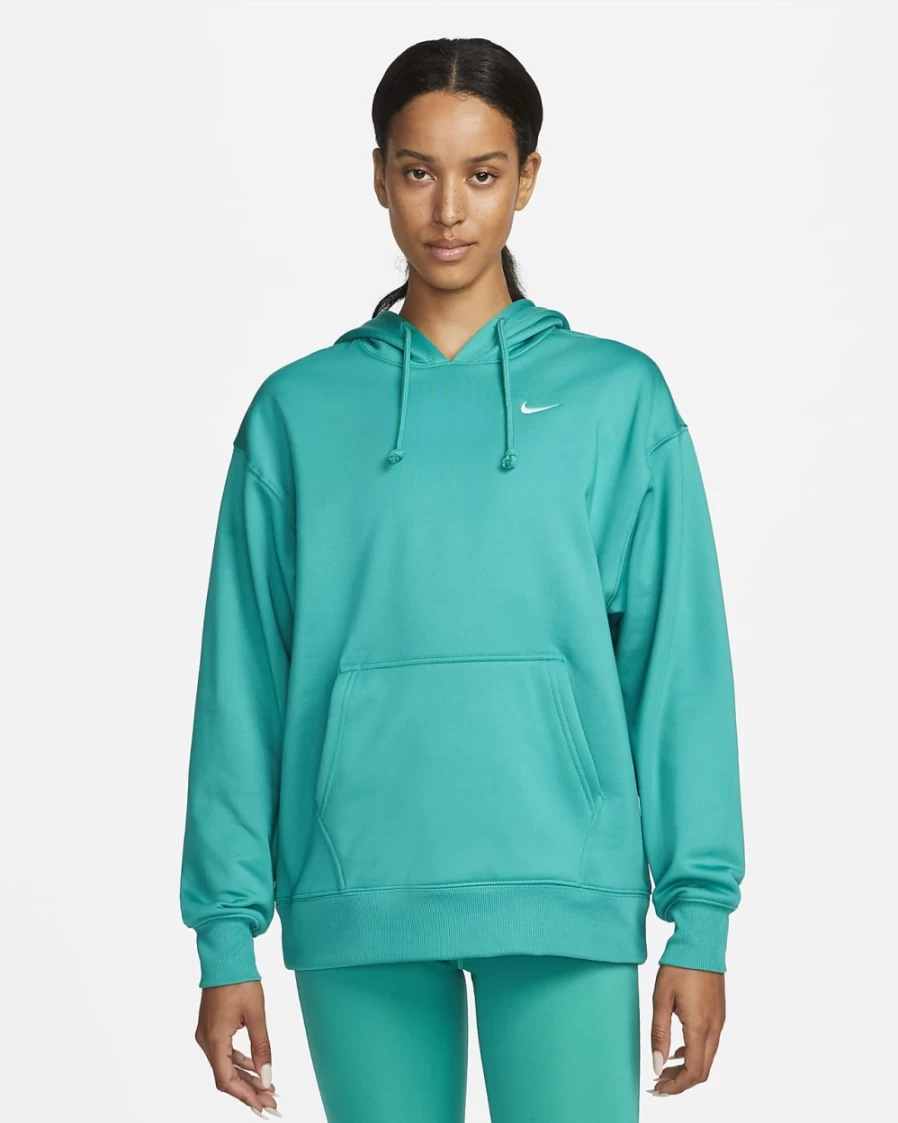 Nike Therma Women's Pullover Hoodie - Neptune Green/White - Training & Workout Sweatshirt