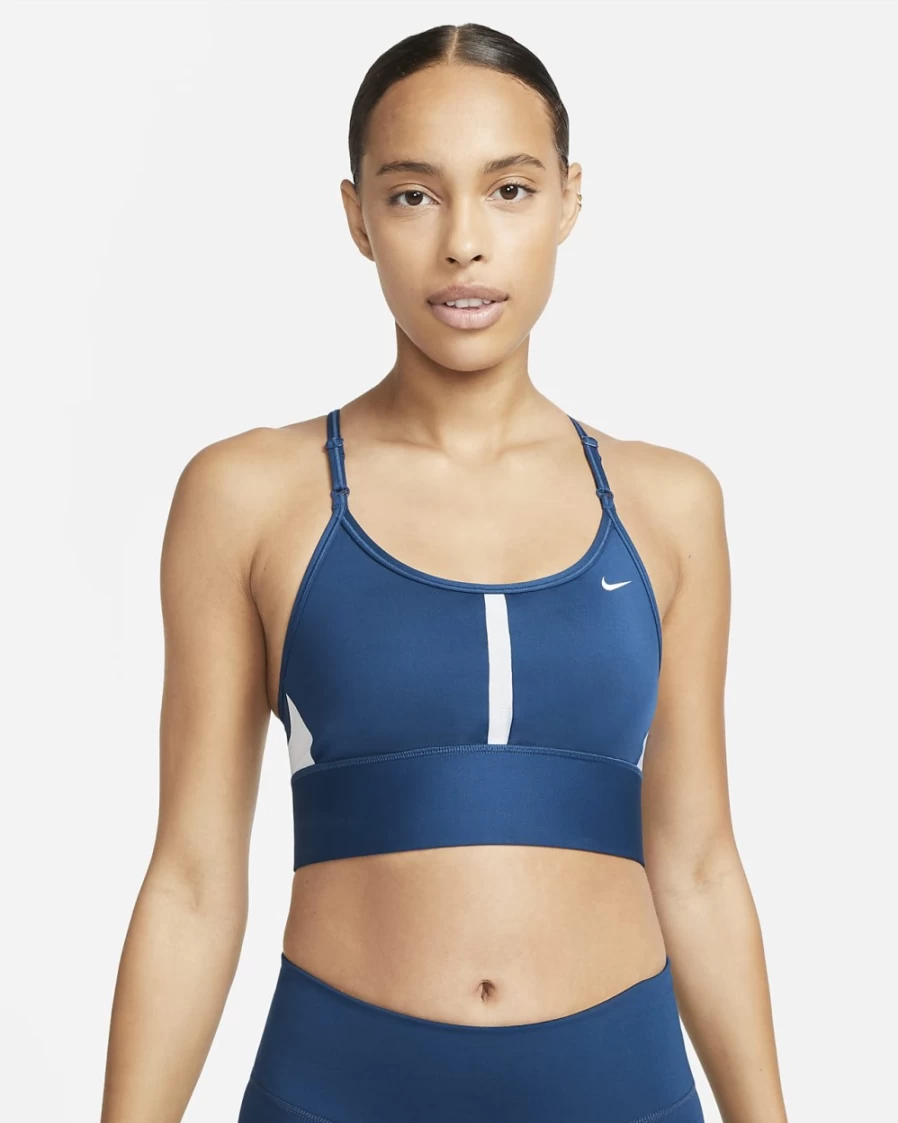 Nike Indy Women's Light-Support Longline Sports Bra - Valerian Blue/Pure Platinum/White - Padded Workout Top for Running & Fitness