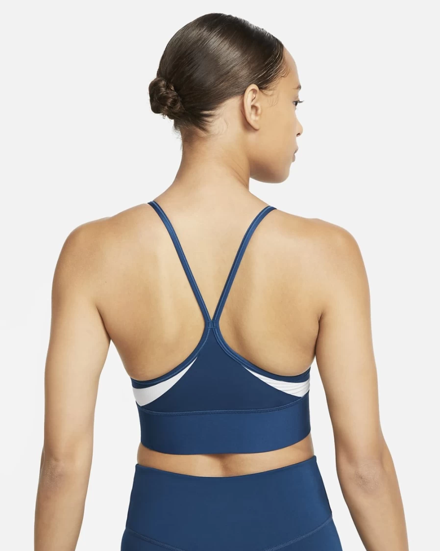 Nike Indy Women's Light-Support Longline Sports Bra - Valerian Blue/Pure Platinum/White - Padded Workout Top for Active Women