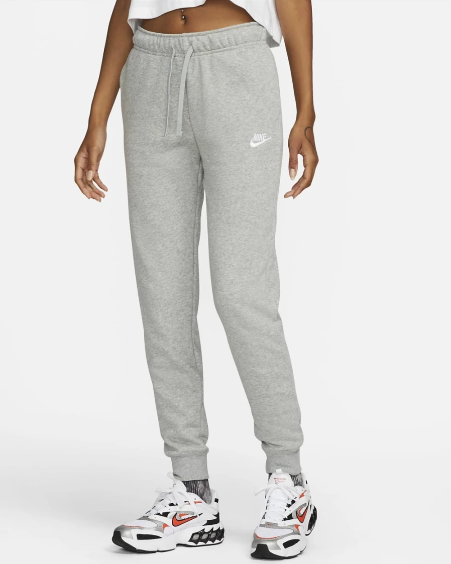 Nike Women's Dark Grey Heather/White Club Fleece Mid-Rise Joggers - Sportswear Comfort Pants
