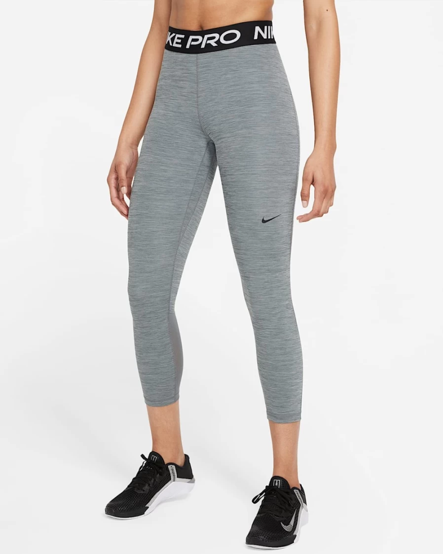 Nike Women's Pro 365 Mid-Rise Cropped Leggings with Mesh Panel - Smoke Grey, Heather, Black