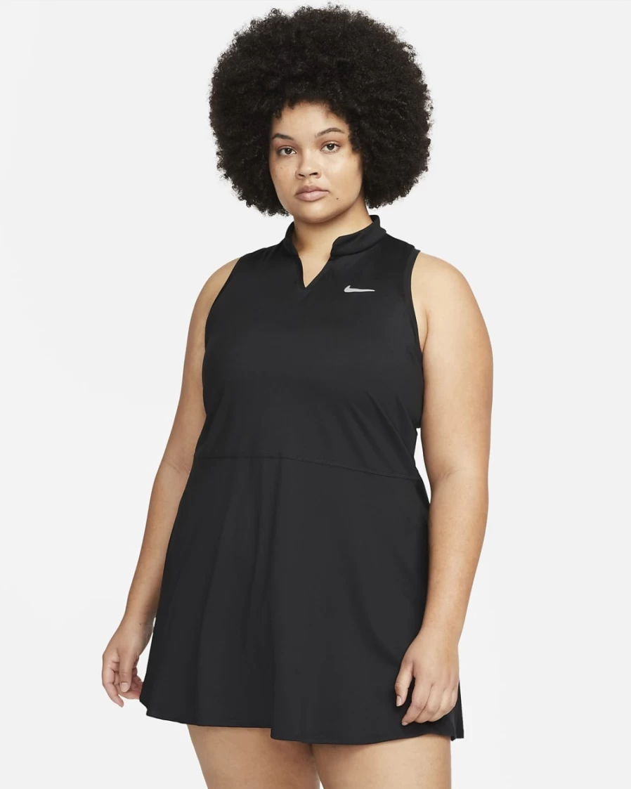 Nike Women's Plus Size Black/White Dri-FIT Tennis Dress - Court Victory Athletic Apparel