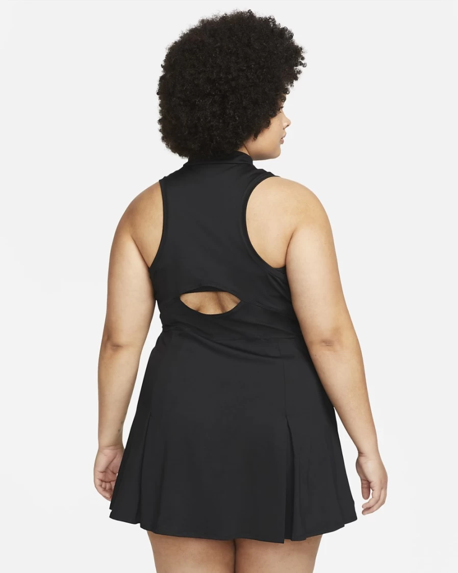 Nike Women's Plus Size Black/White Dri-FIT Tennis Dress - Court Victory Athletic Apparel