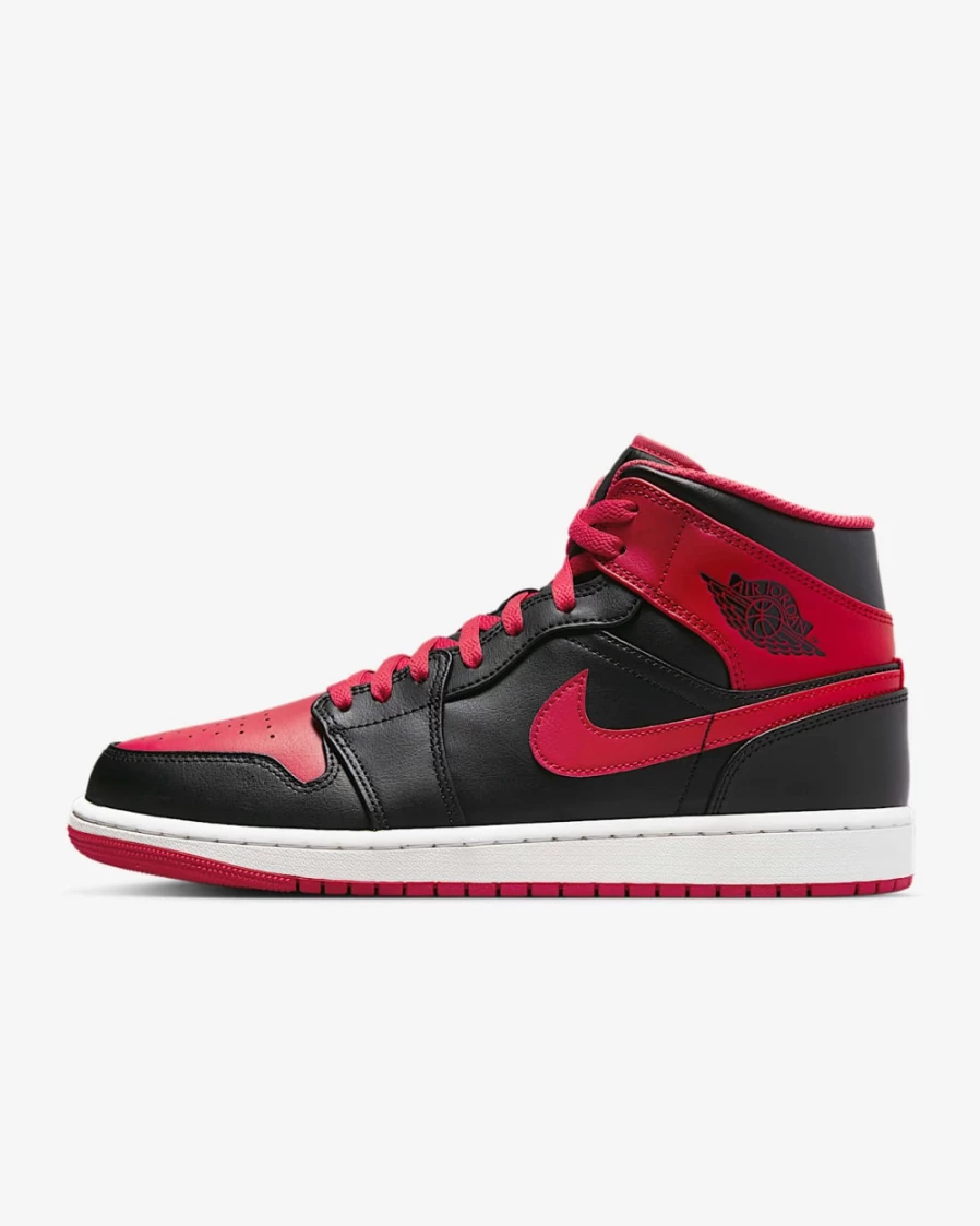 Nike Air Jordan 1 Mid Men's & Women's Shoes - Black/White/Fire Red Basketball Sneakers