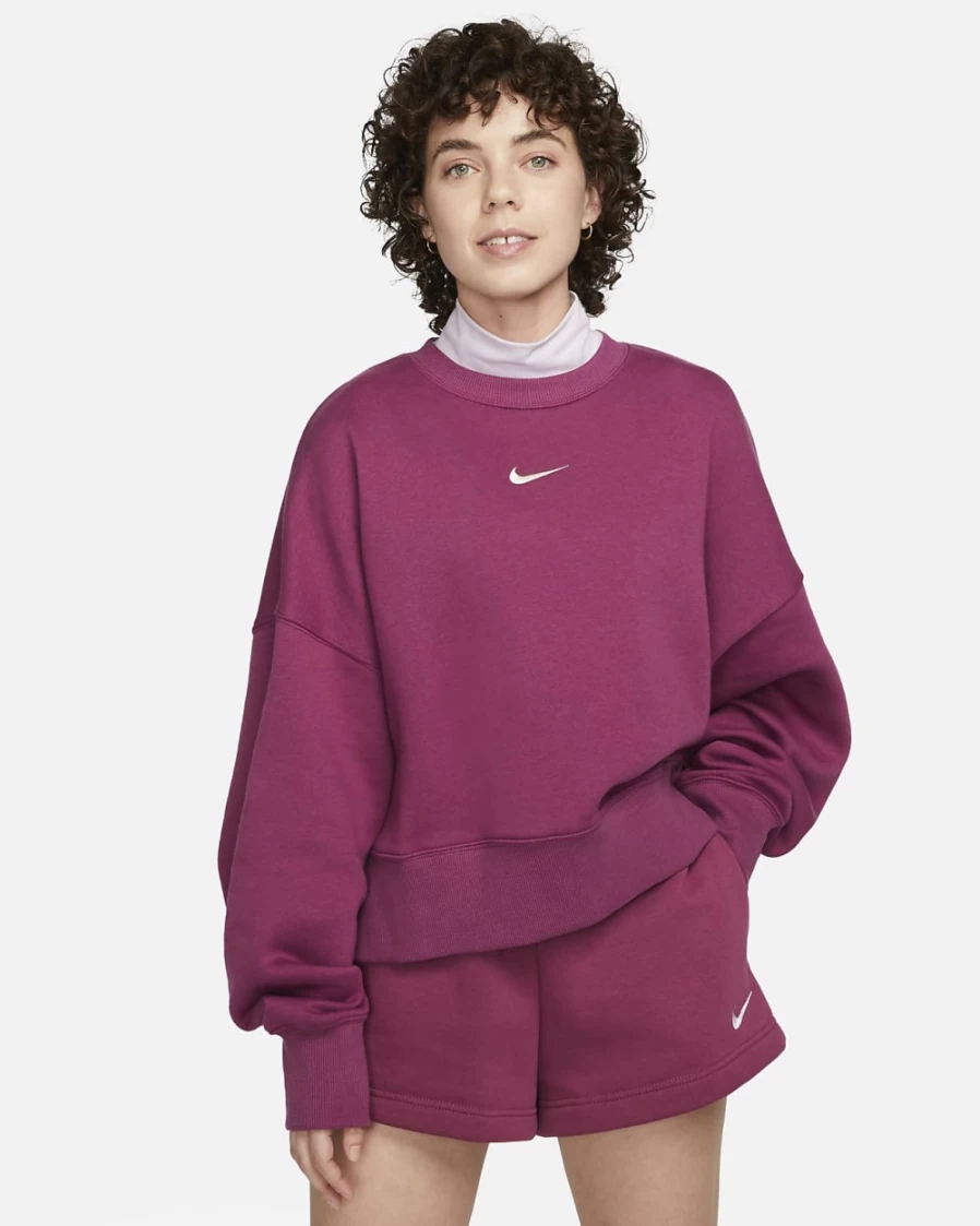 Nike Women's Rosewood/Sail Phoenix Fleece Oversized Crewneck Sweatshirt | Sportswear