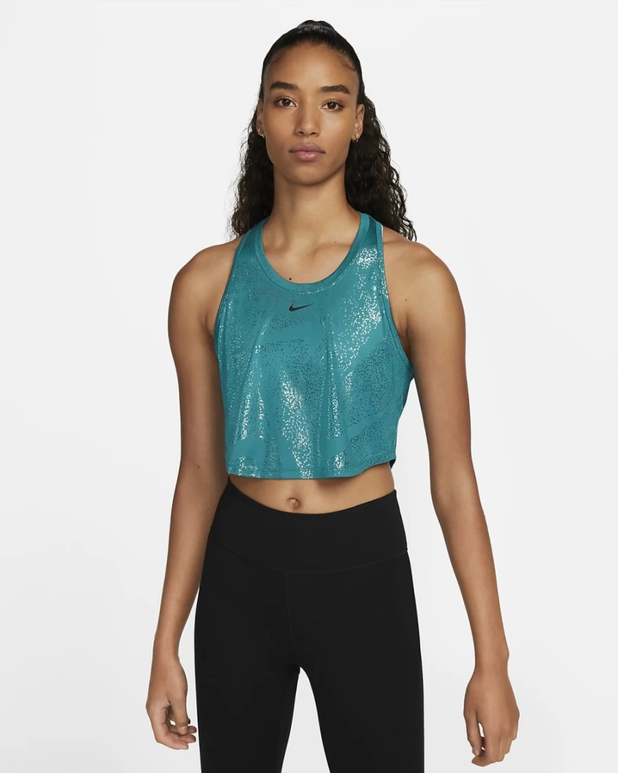 Nike Dri-FIT One Women's Workout Tank Top - Bright Spruce/Black - Breathable Printed Training Shirt
