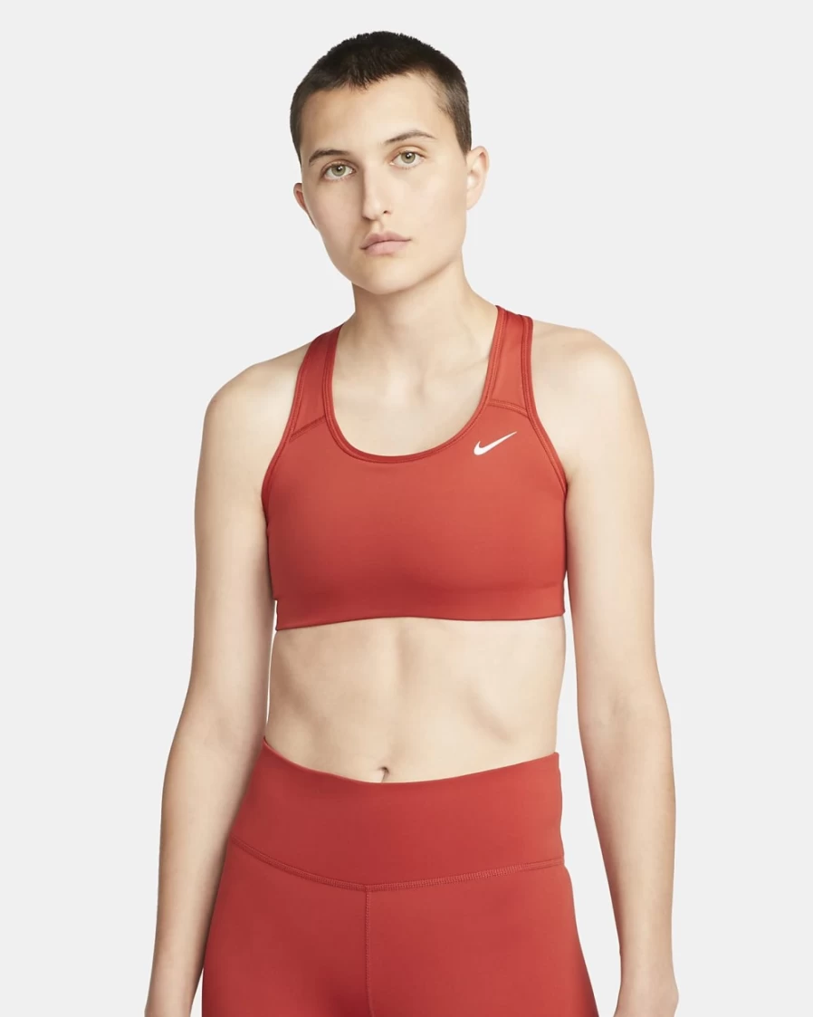 Nike Women's Viotech/White Medium-Support Swoosh Non-Padded Sports Bra