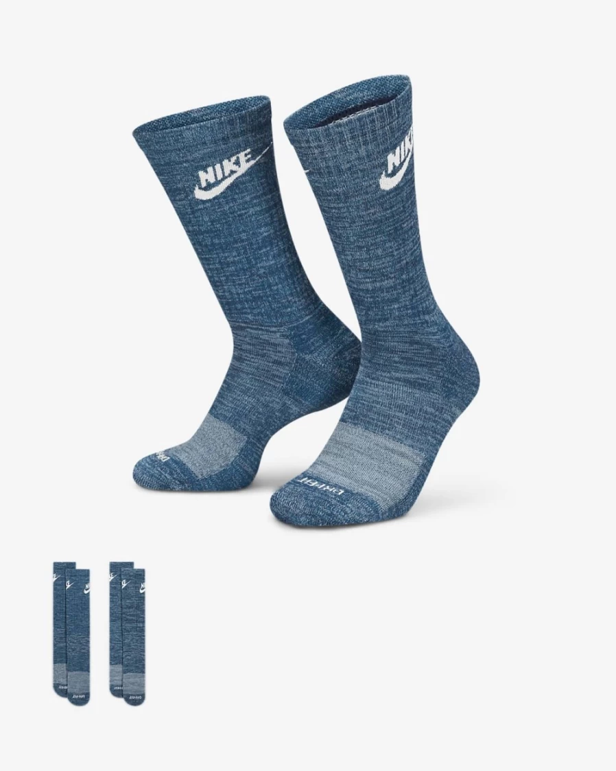 Nike Everyday Plus Cushioned Crew Socks for Men & Women - Marina/White Comfort Athletic Socks