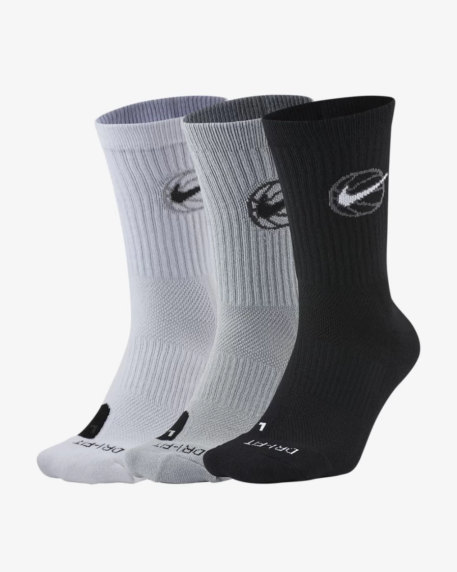 Nike Everyday Crew Basketball Socks 3-Pack for Men & Women - Multi-Color Athletic Socks