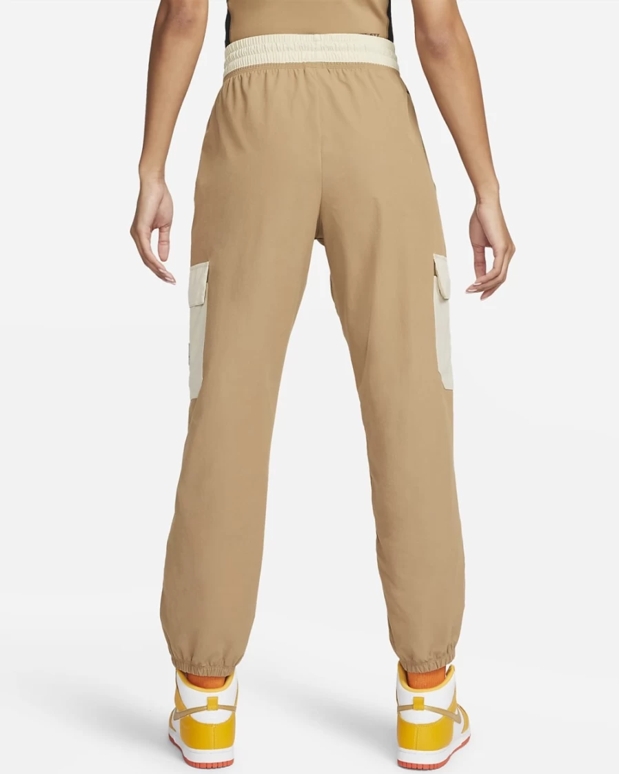 Nike Women's Dark Driftwood Woven Cargo Pants - Sportswear Utility Pants in Rattan & Safety Orange