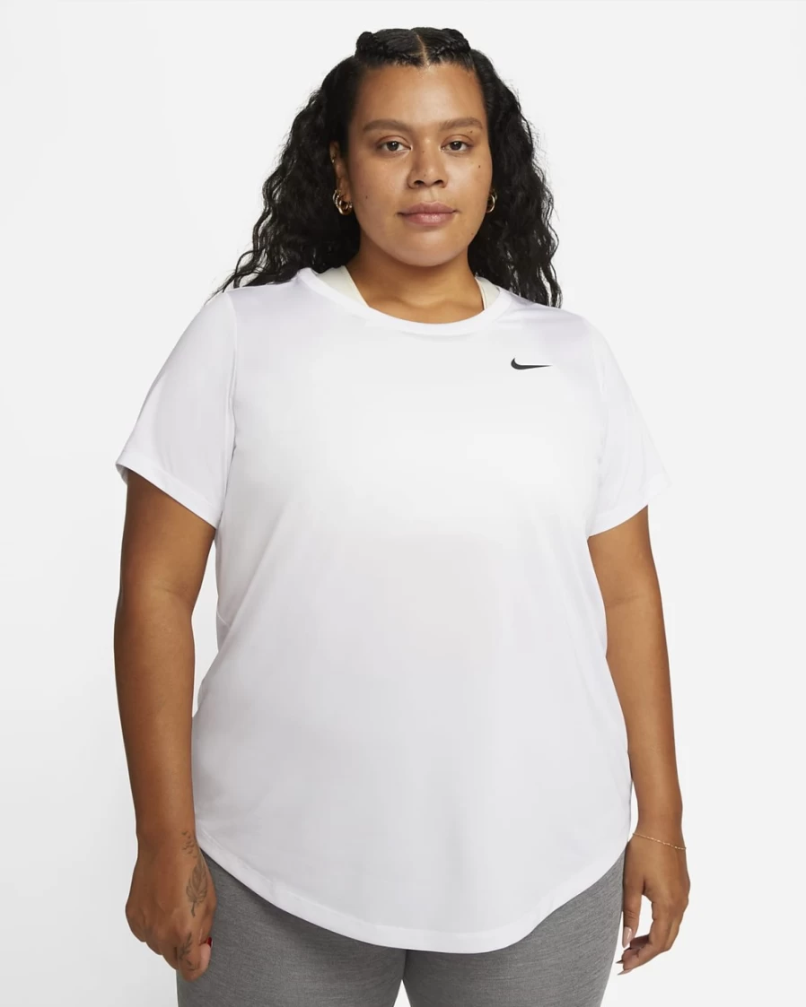 Nike Dri-FIT Women's Plus Size T-Shirt - White/Black Moisture-Wicking Active Top