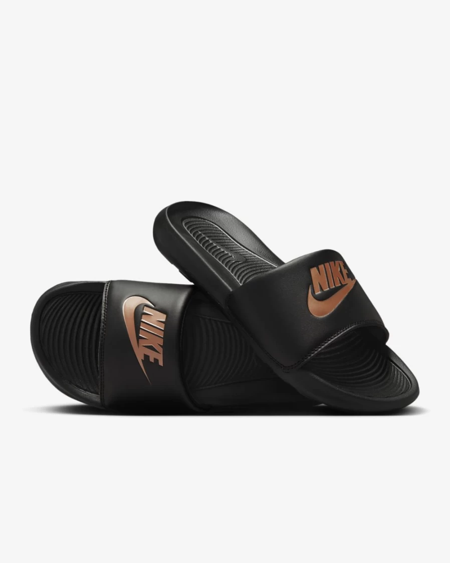 Nike Women's Victori One Slides - Black/Black/Metallic Red Bronze Athletic Sandals
