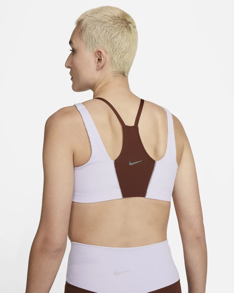 Nike Women's Yoga Indy Light-Support Sports Bra - Lightly Lined, Ribbed, Oxen Brown/Doll/Iron Grey