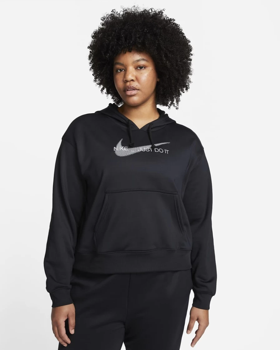 Nike Therma-FIT Women's Plus Size Graphic Hoodie - Black, Light Iron Ore, White | Lightweight & Warm Pullover