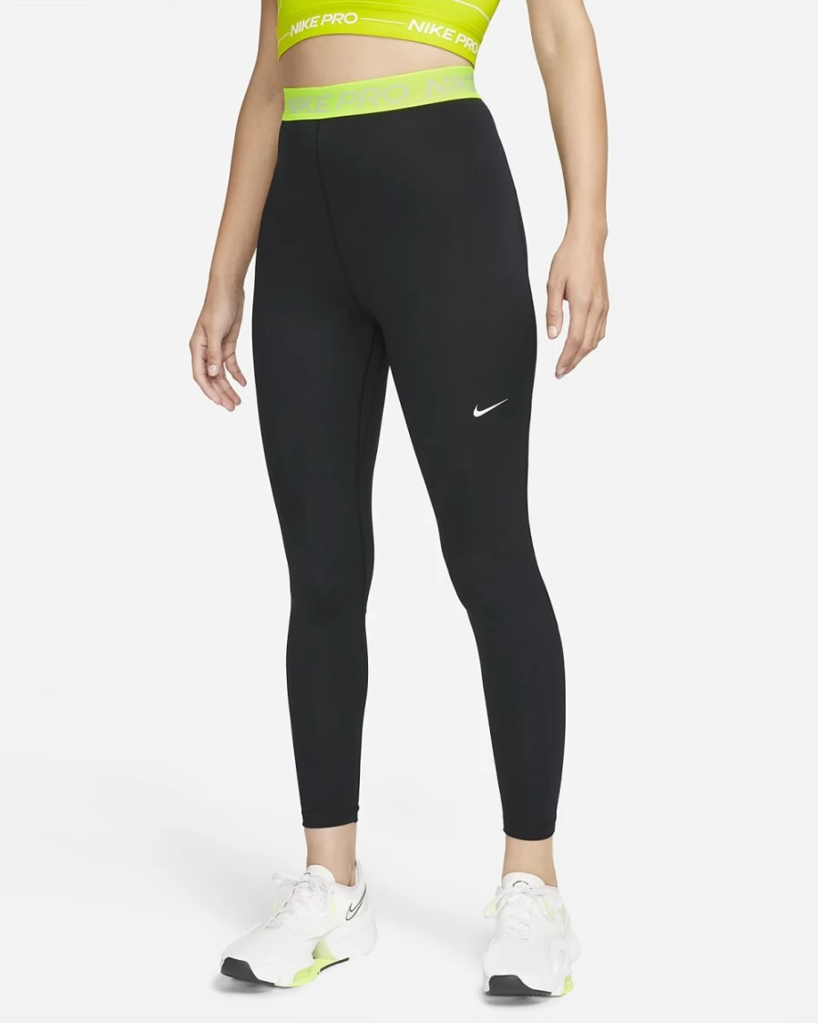 Nike Pro 365 Women's High-Waisted 7/8 Leggings with Mesh Panel - Black/Volt/White