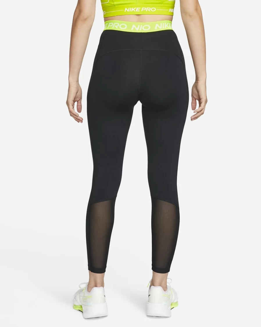 Nike Pro 365 Women's High-Waisted 7/8 Leggings with Mesh Panel - Black/Volt/White