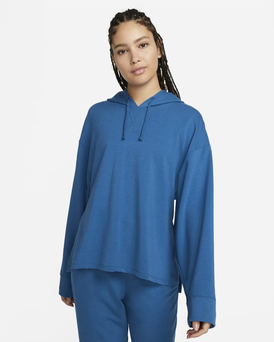 Nike Women's Dark Marina Blue & Iron Grey Dri-FIT Fleece Yoga Hoodie