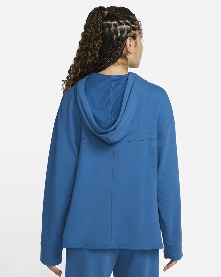 Nike Women's Dark Marina Blue & Iron Grey Dri-FIT Fleece Yoga Hoodie