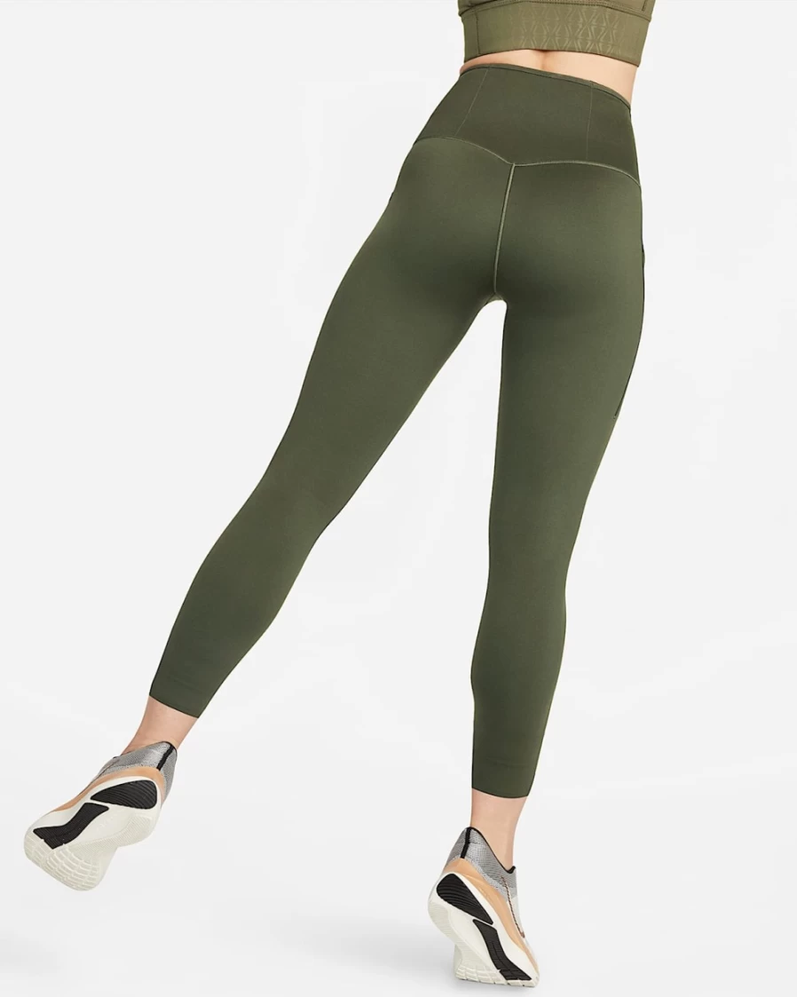Nike Go Women's High-Waisted 7/8 Leggings with Pockets - Firm Support, Cargo Khaki/Black