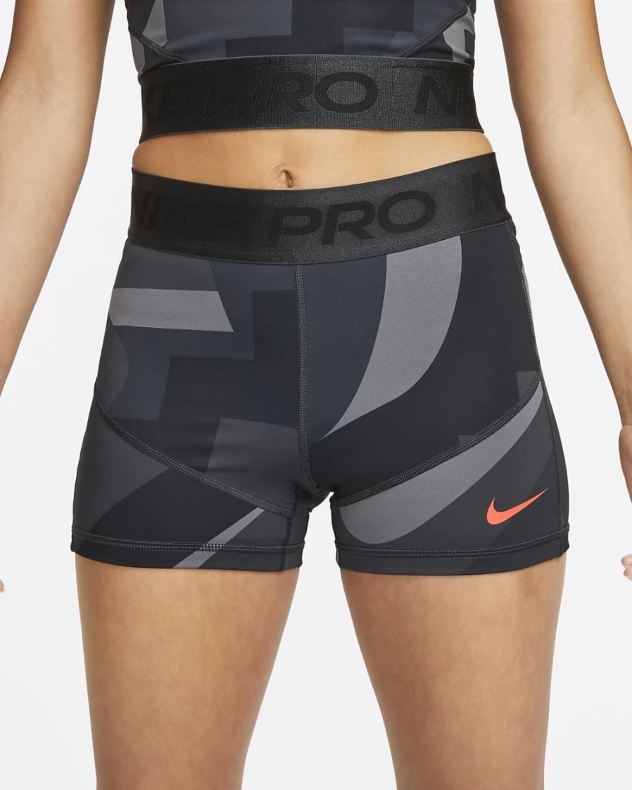 Nike Pro Dri-FIT Women's Training Shorts 3" Mid-Rise - Black/Dark Smoke Grey/Bright Crimson