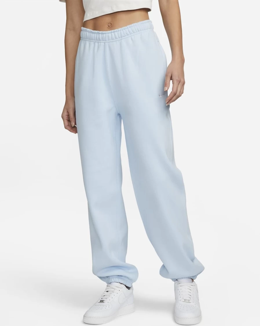 Nike Women's Solo Swoosh Fleece Pants - Celestine Blue & White Comfort Fit
