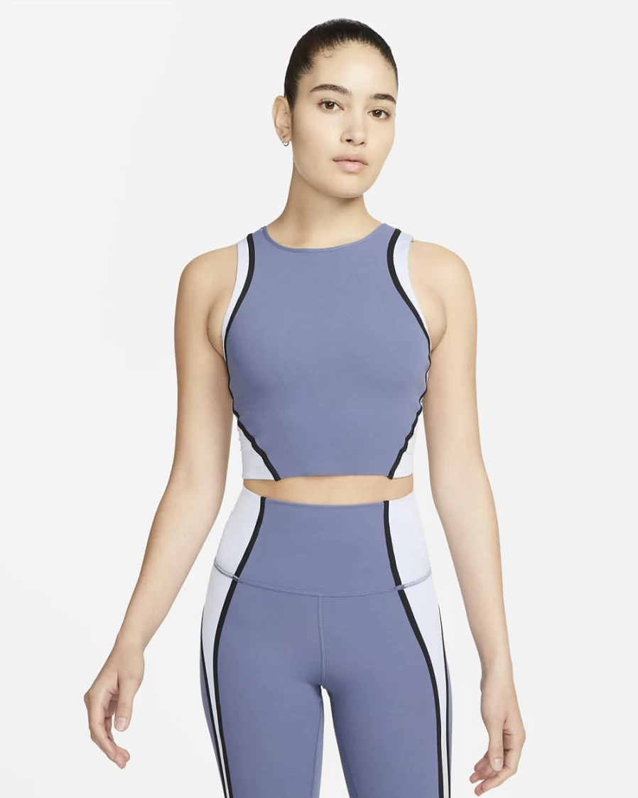 Nike Dri-FIT Luxe Women's Cropped Yoga Tank Top - Diffused Blue, Light Marine, Black, Iron Grey