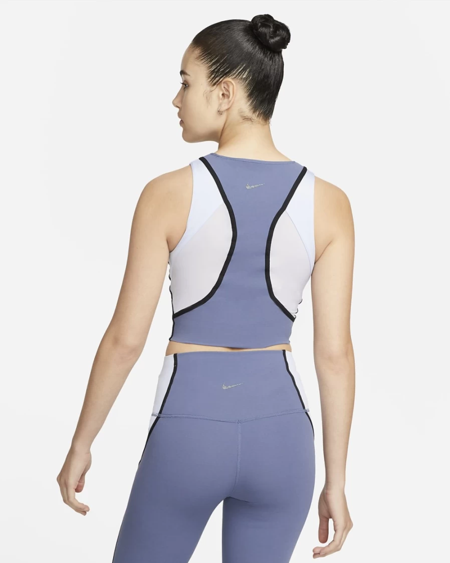 Nike Dri-FIT Luxe Women's Cropped Yoga Tank Top - Diffused Blue, Light Marine, Black, Iron Grey