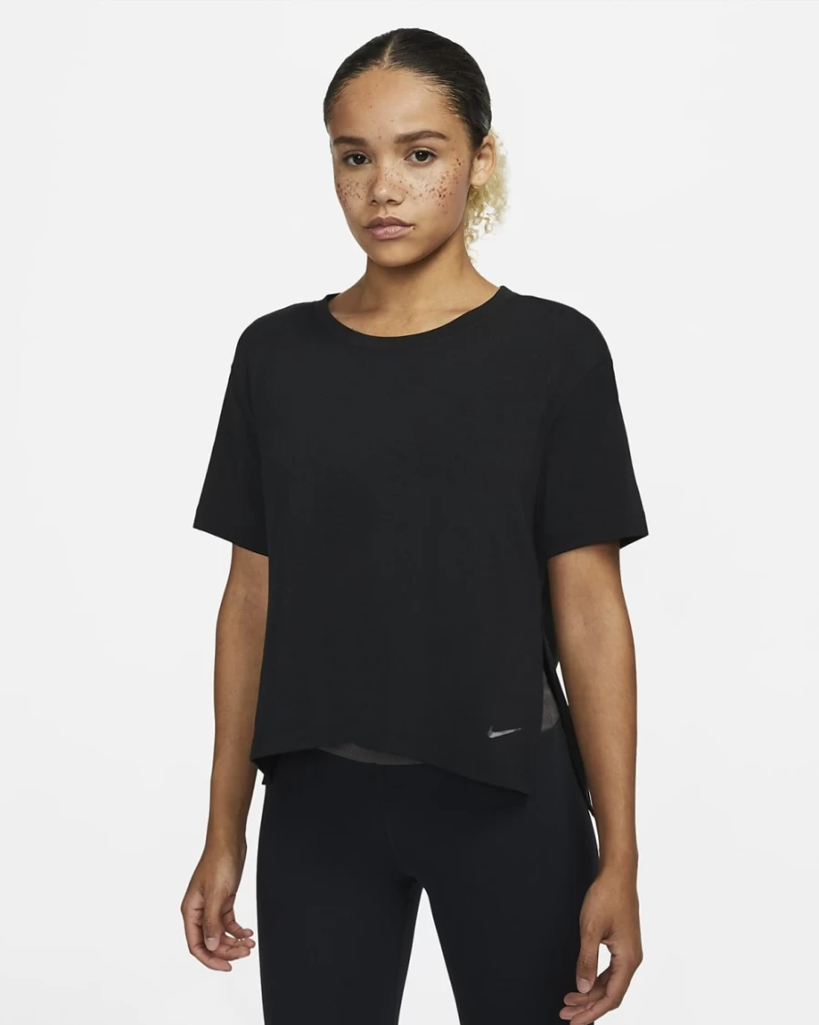 Nike Dri-FIT Women's Yoga Top - Black & Iron Grey Workout Shirt for Women