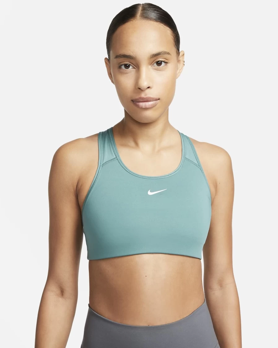 Nike Swoosh Women's Medium-Support Sports Bra - Bicoastal/White - 1-Piece Padded Workout Top