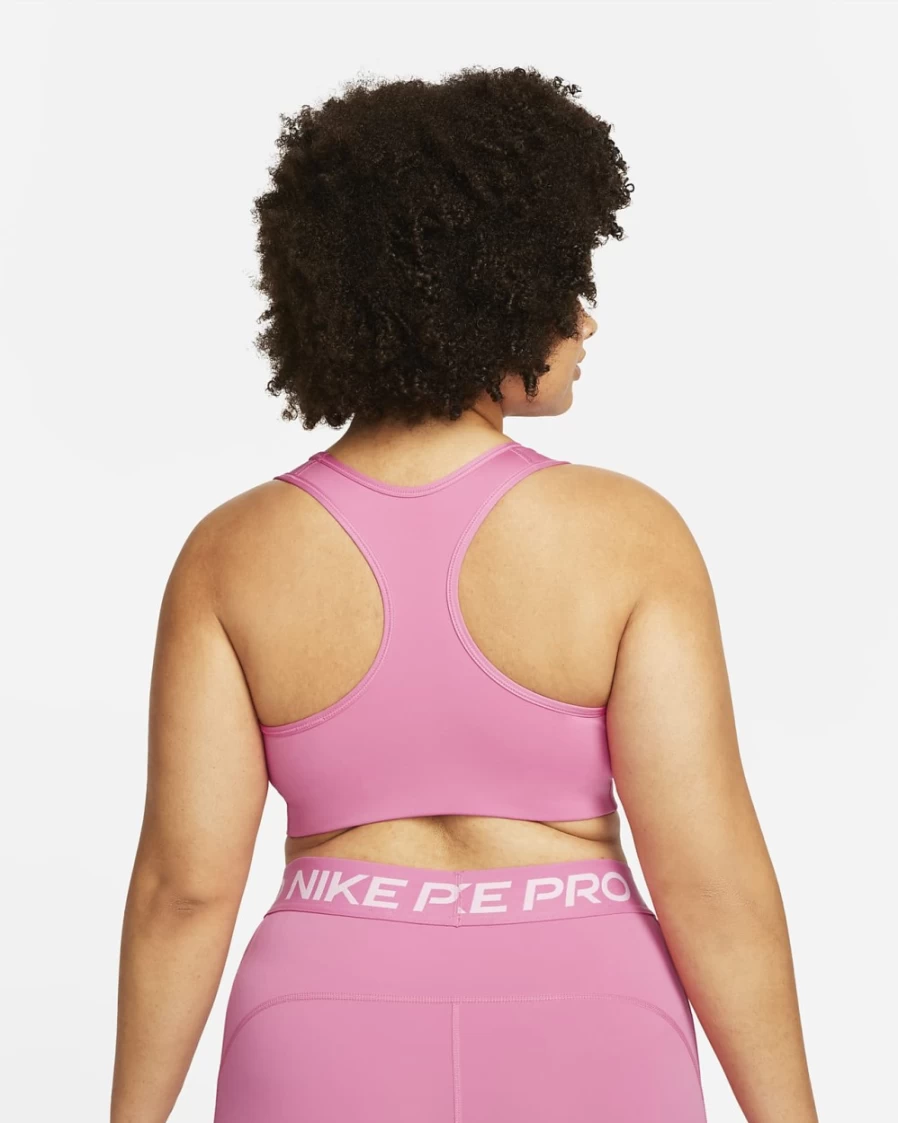 Nike Women's Futura Graphic Medium-Support Sports Bra - Plus Size, Pinksicle/White, Non-Padded Swoosh Design