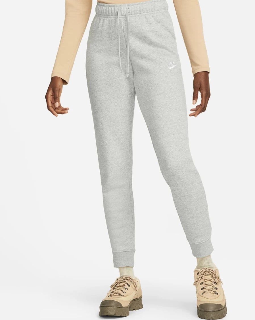 Nike Women's Dark Grey Heather Slim Joggers - Sportswear Club Fleece Mid-Rise Tapered Pants