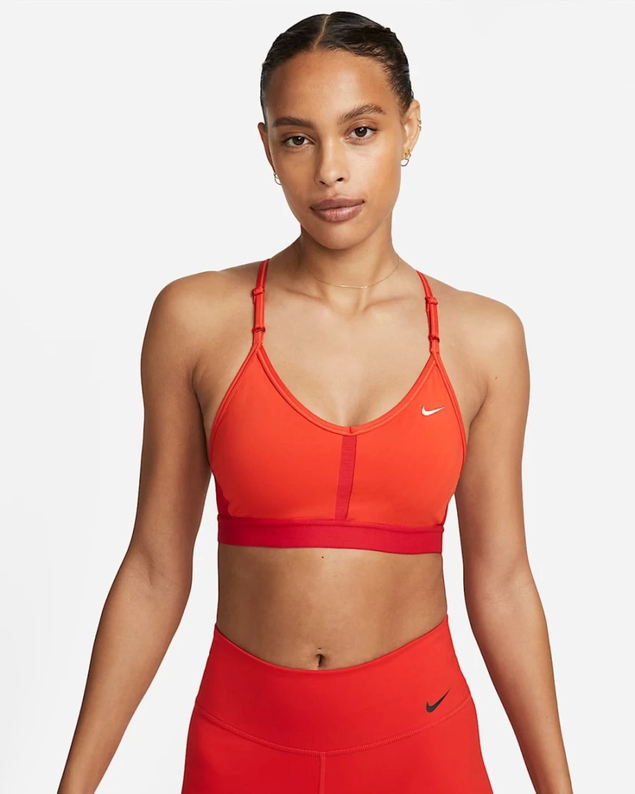 Nike Indy Women's Light-Support Padded V-Neck Sports Bra - Picante Red/University Red/White
