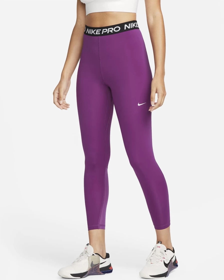 Nike Women's High-Waisted 7/8 Leggings with Mesh Panel - Viotech, Black, White | Pro 365 Collection