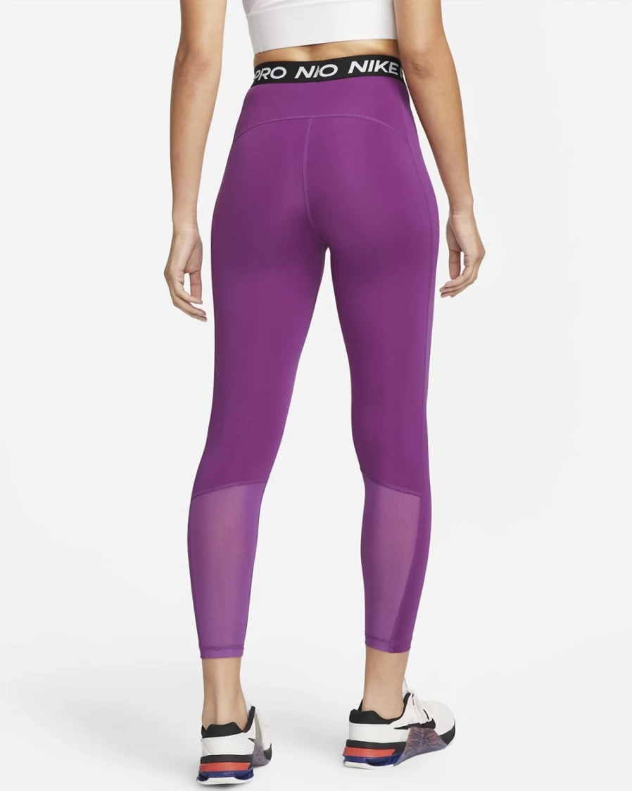 Nike Women's High-Waisted 7/8 Leggings with Mesh Panel - Viotech, Black, White | Pro 365 Collection