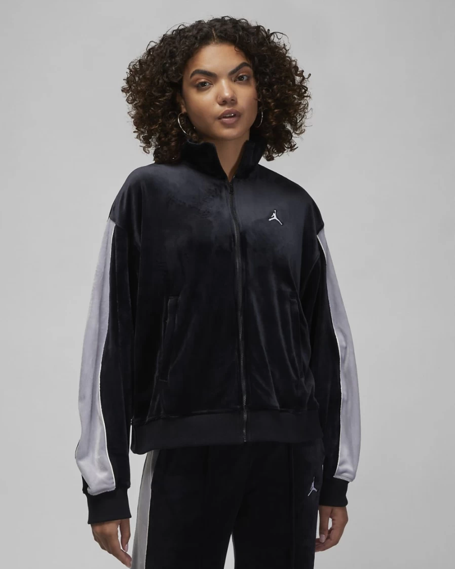 Nike Jordan Flight Women's Velour Jacket - Black, Cement Grey, Sail