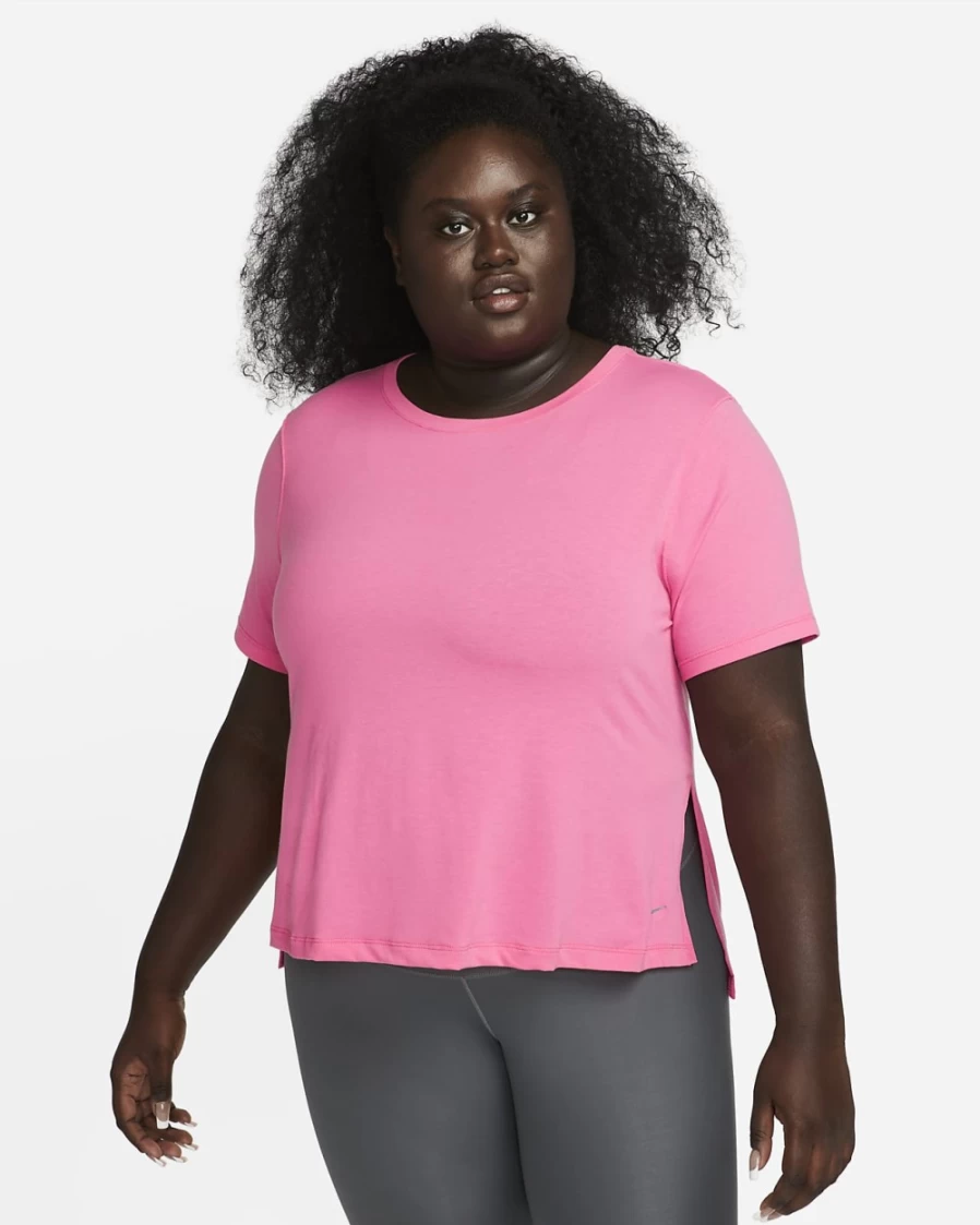 Nike Dri-FIT Yoga Top for Women - Plus Size Pinksicle/Particle Grey Workout Shirt