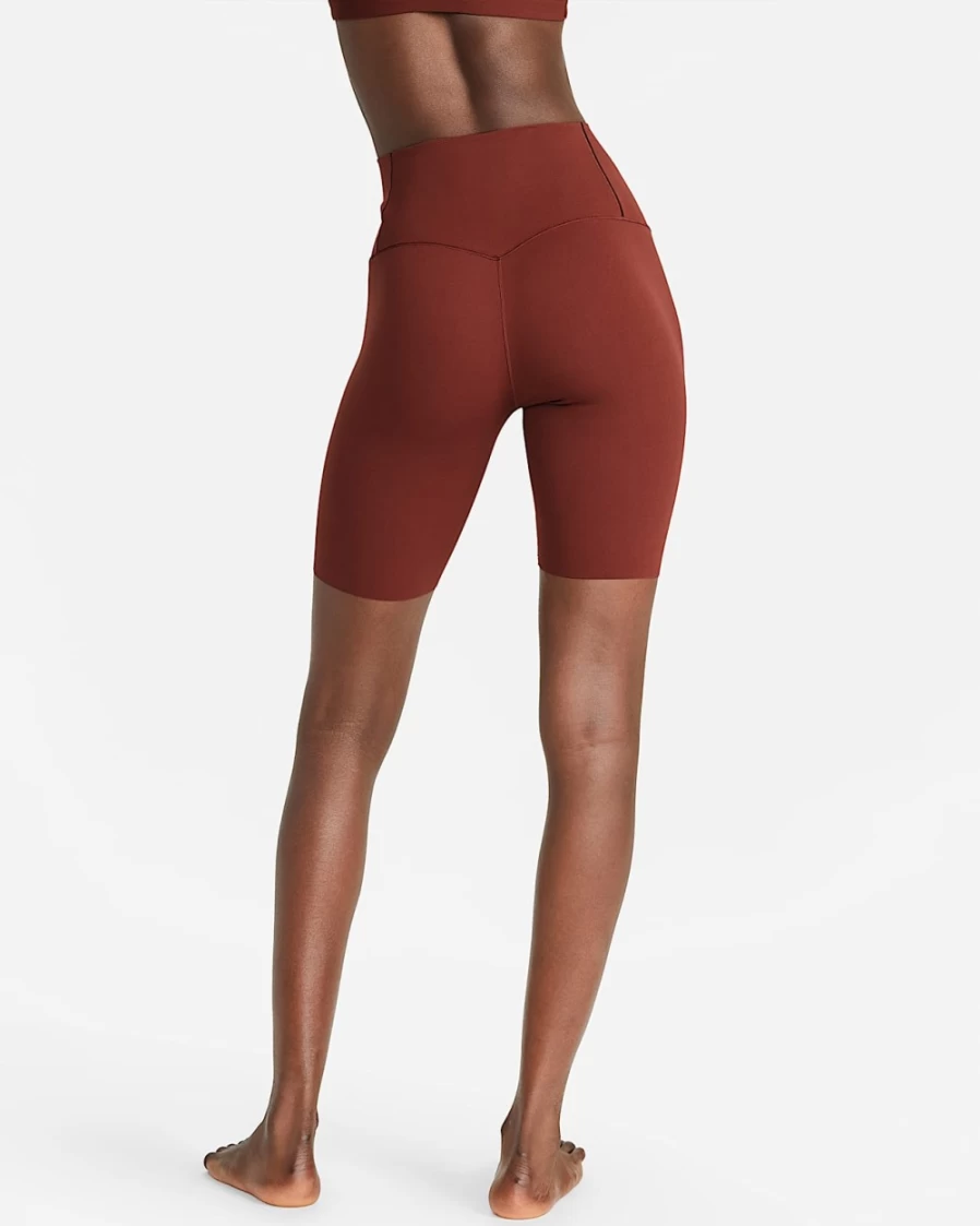 Nike Zenvy Women's High-Waisted 8" Biker Shorts - Dark Pony/Black - Gentle Support Workout Shorts