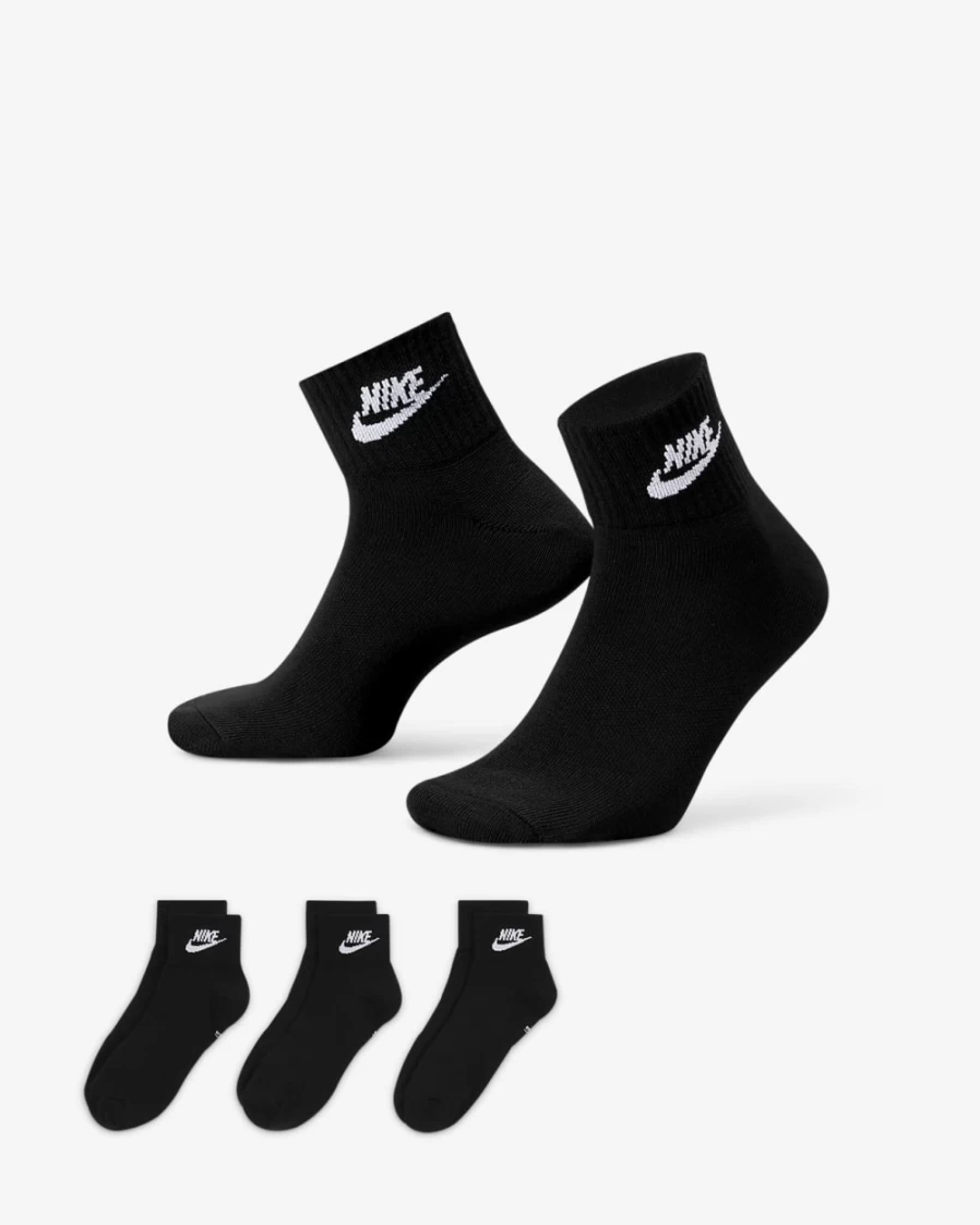 Nike Unisex Everyday Essential Ankle Socks 3-Pack - Black/White Athletic Crew Socks for Men & Women