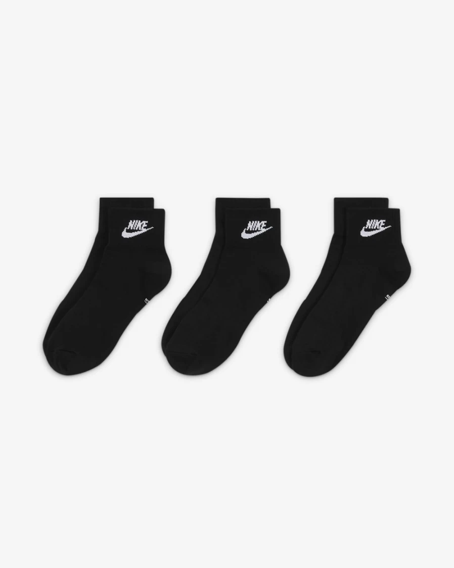 Nike Unisex Everyday Essential Ankle Socks 3-Pack - Black/White Athletic Crew Socks for Men & Women