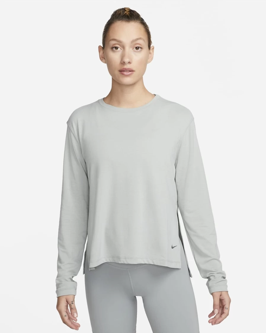 Nike Dri-FIT Yoga Long-Sleeve Top for Women - Mica Green & Iron Grey Moisture-Wicking Workout Shirt