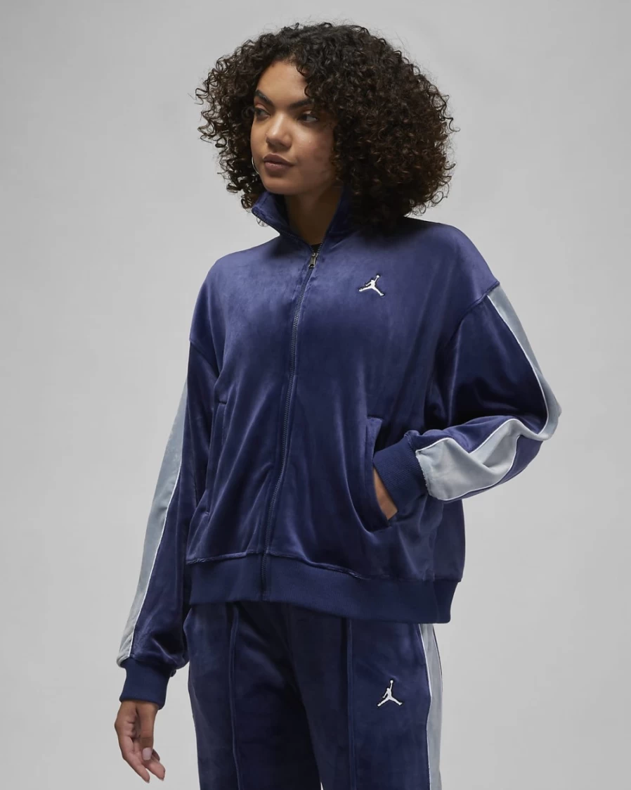 Nike Jordan Flight Women's Velour Jacket - Midnight Navy/Stealth/White Athletic Outerwear