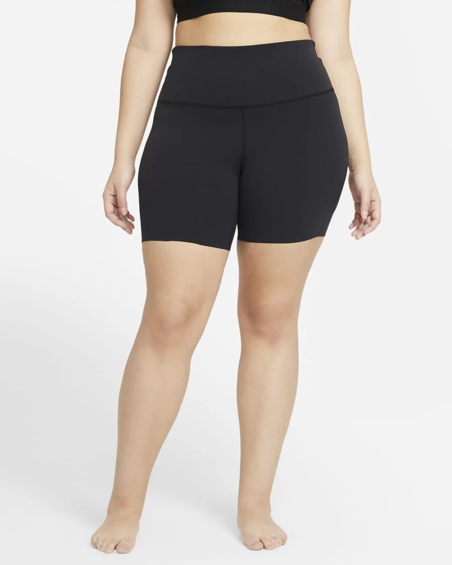 Nike Women's Plus Size Yoga Luxe Shorts - Black/Dark Smoke Grey High-Waisted Workout Shorts for Yoga & Fitness