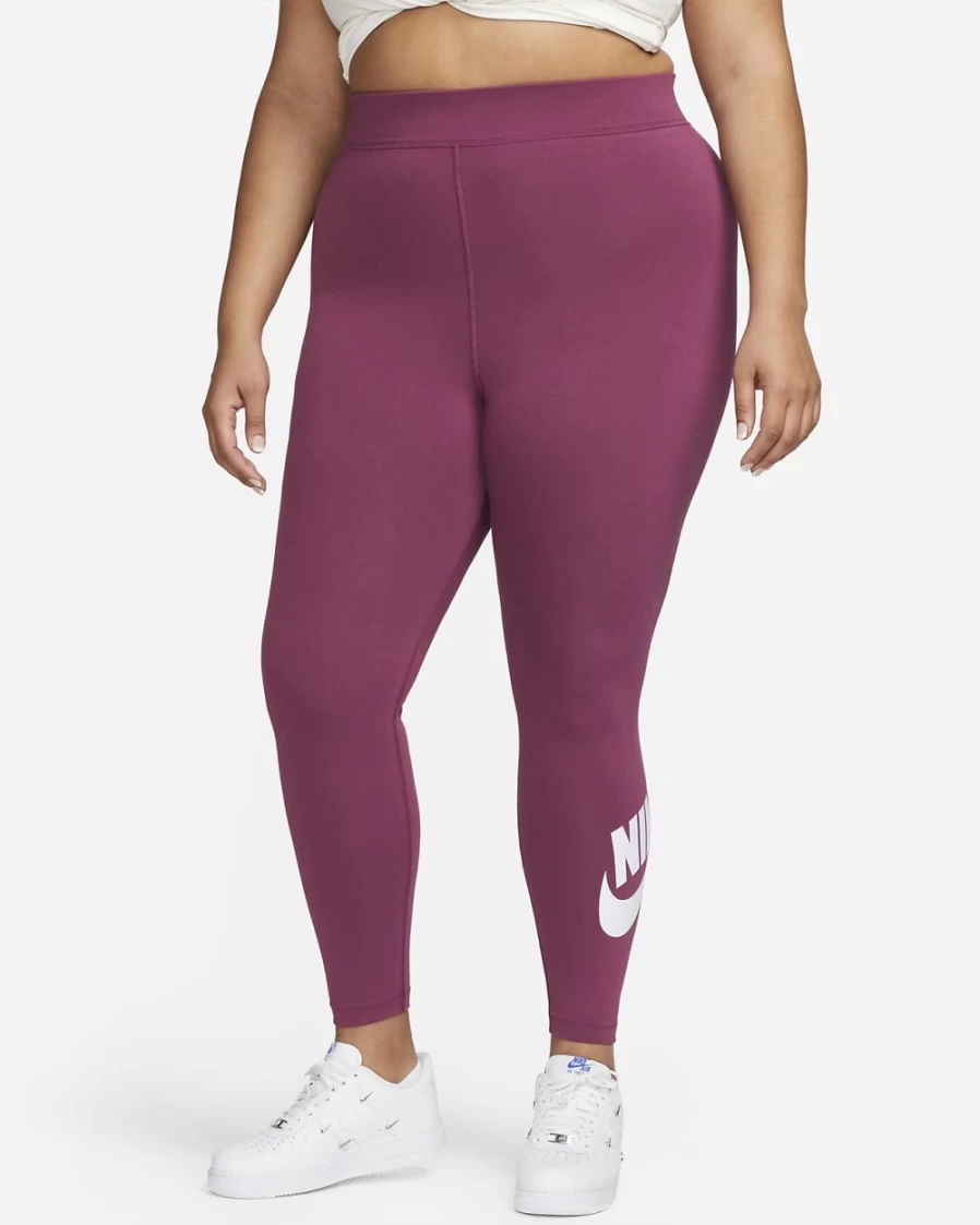 Nike Women's High-Waisted Leggings - Plus Size Rosewood/White Sportswear Essential