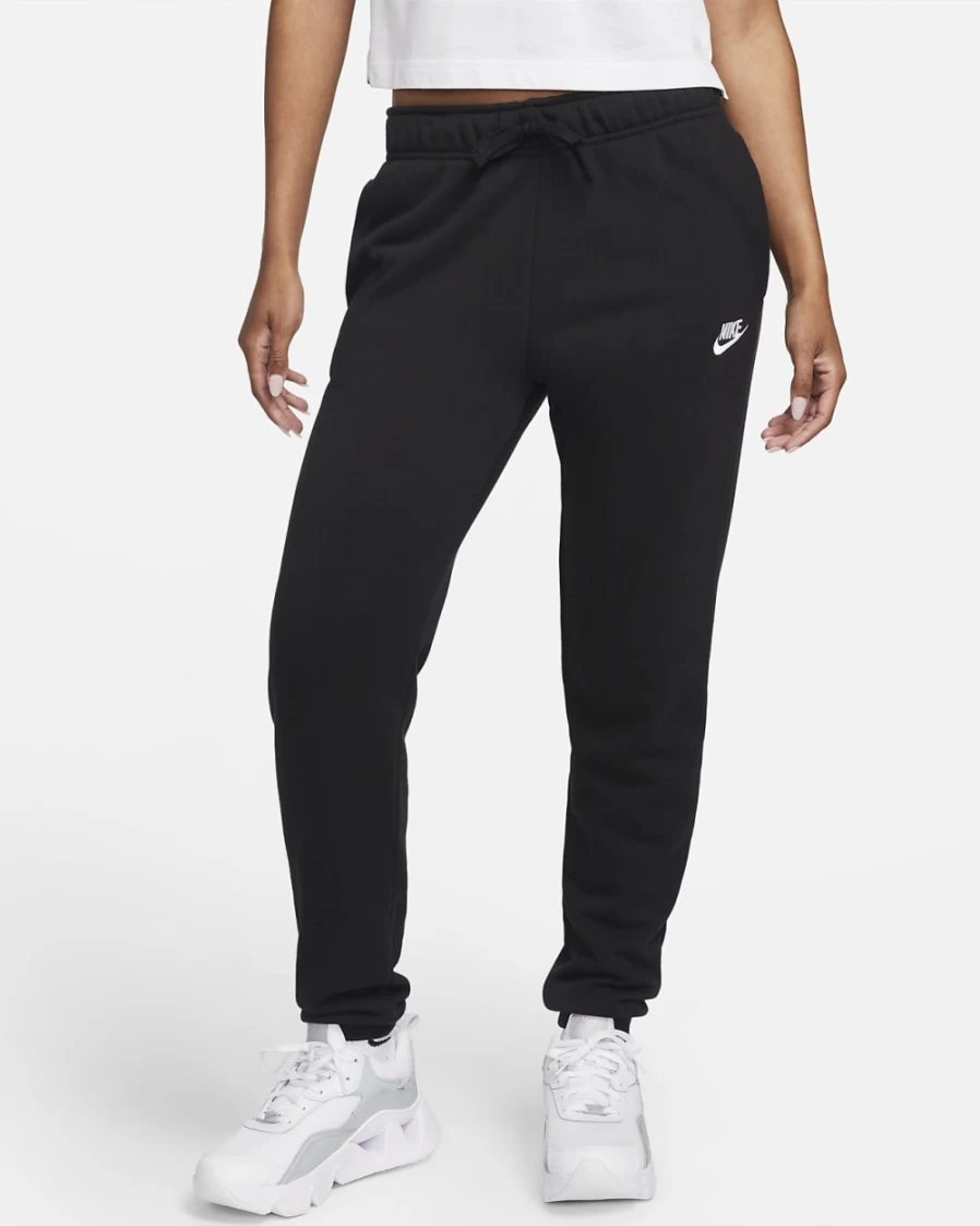Nike Women's Club Fleece Joggers - Black/White Mid-Rise Sweatpants