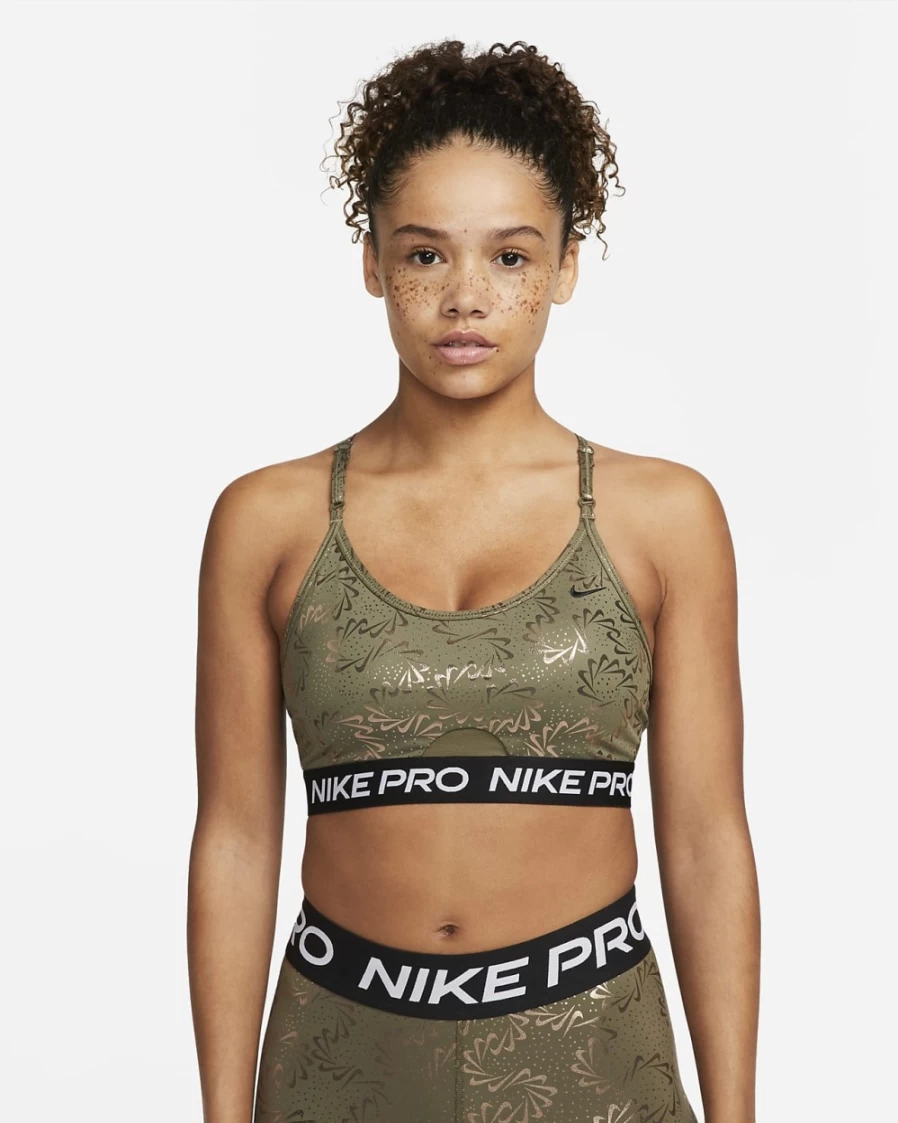 Nike Pro Indy Women's Medium Olive/Black Light-Support Padded Strappy Sparkle Sports Bra
