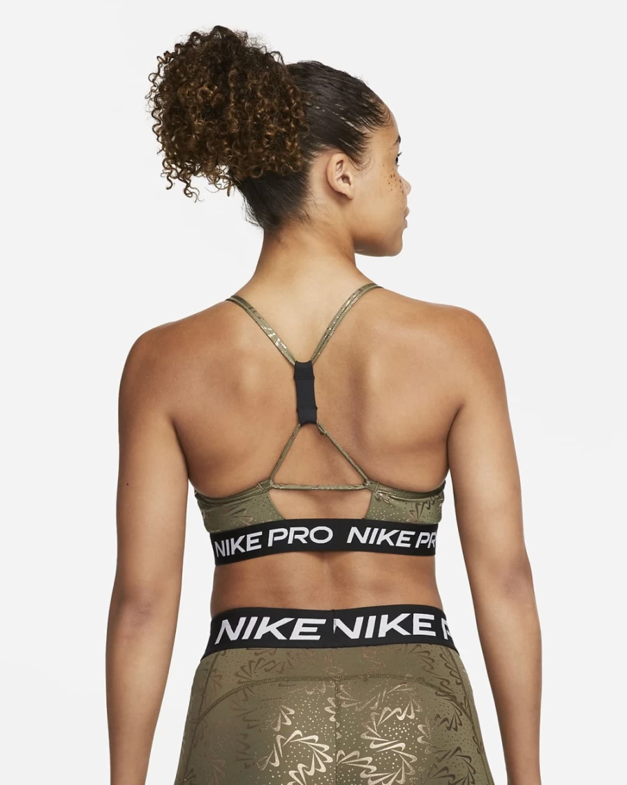 Nike Pro Indy Women's Medium Olive Light-Support Padded Strappy Sparkle Sports Bra