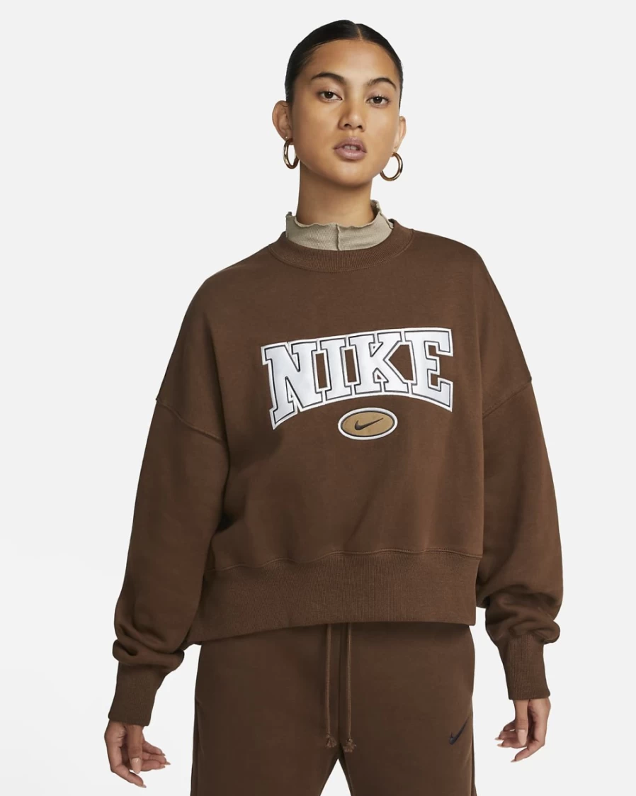 Nike Women's Cacao Wow Phoenix Fleece Oversized Crewneck Sweatshirt - City Edition Sportswear