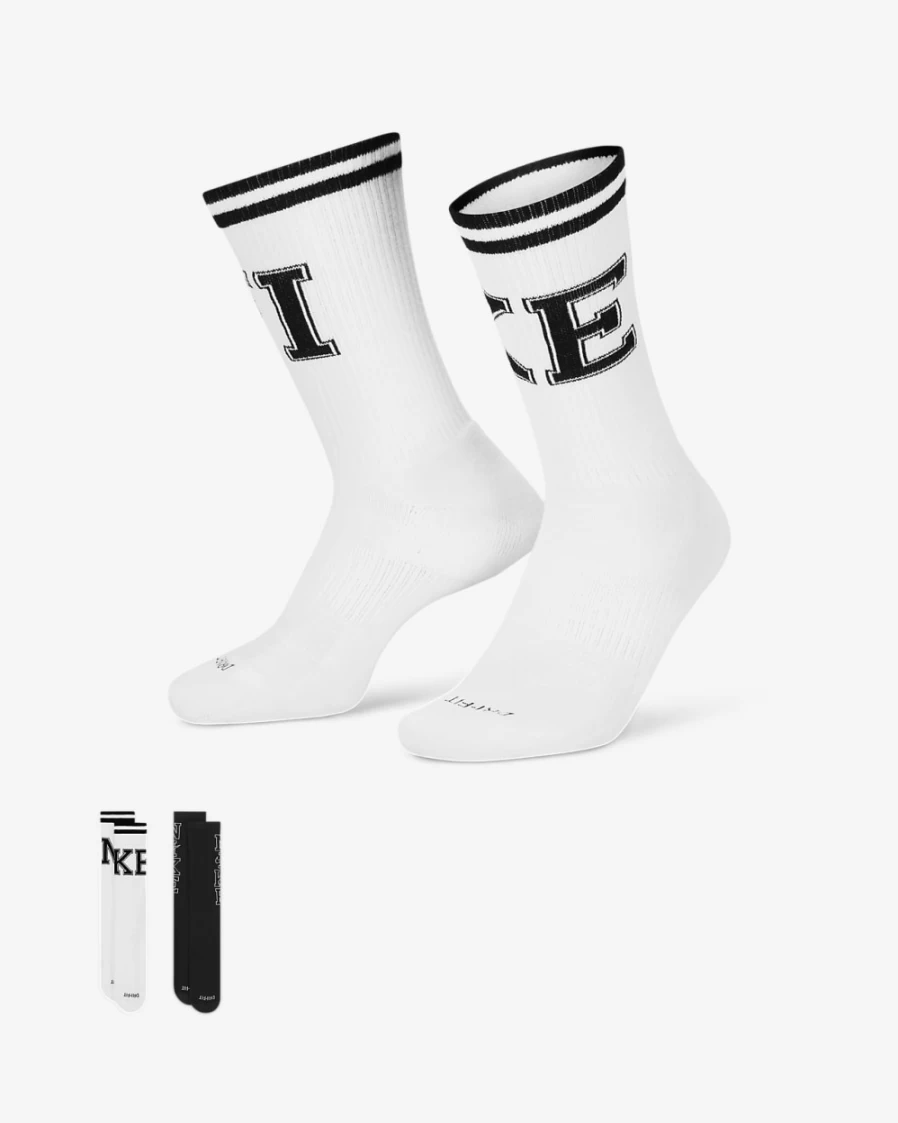 Nike Everyday Plus Cushioned Crew Socks for Men & Women - Multi-Color (2-Pair Pack)